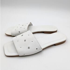 Two Twin Hearts Lea Stud & Grommet Slide Sandals Women's White Size US12 EU42
